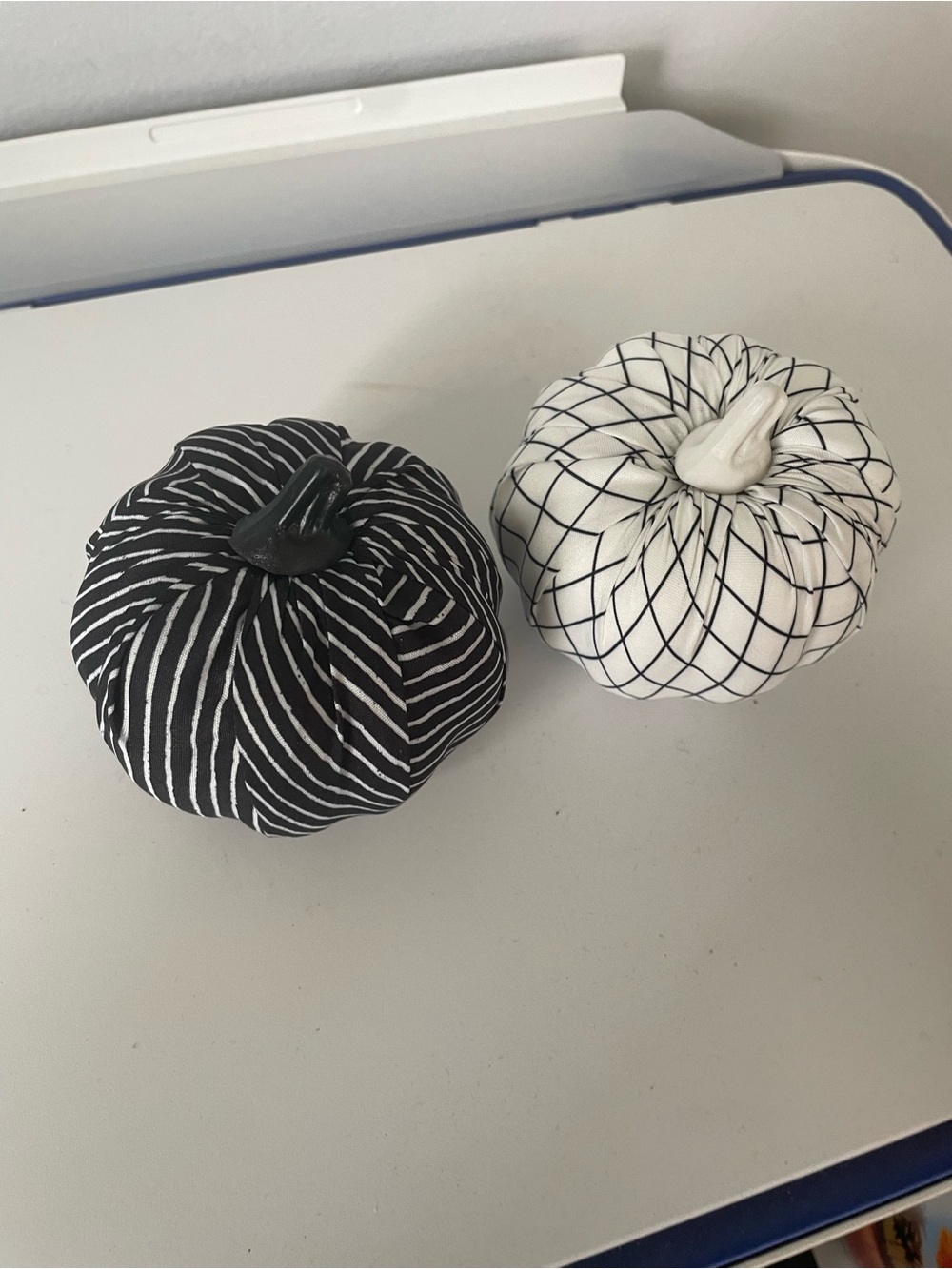 Set of 2 small Decorative Fabric Pumpkins - Black & White